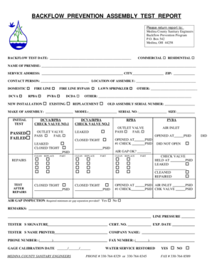 Backflow Prevention Assembly Test Report