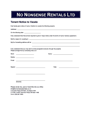 Tenant Notice to Vacate