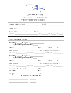Patient Registration Form for Speech Therapy