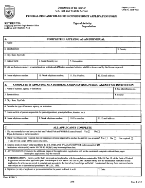 Federal Fish and Wildlife License/Permit Application