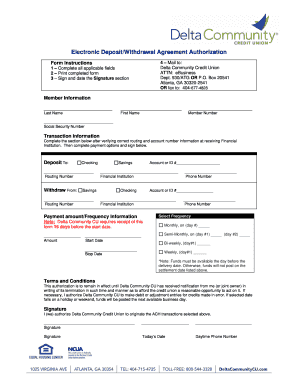 Electronic Deposit/Withdrawal Agreement Authorization