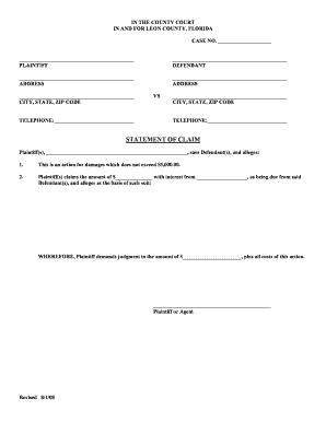 Florida Small Claims Court Statement of Claim