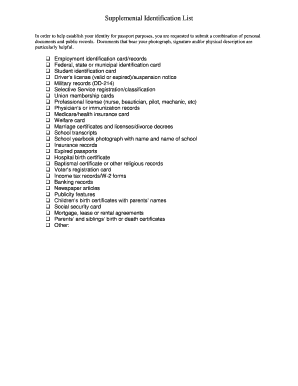 US Passport Supplemental Identification Form