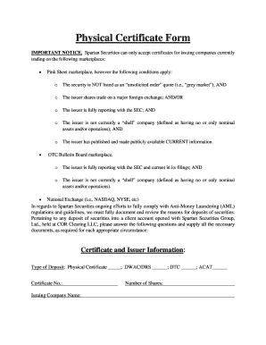 Physical Certificate Deposit Form