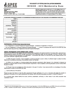 SPEE Membership Dues Invoice 2015