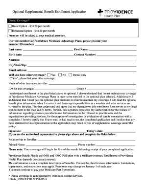 Providence Medicare Advantage Dental Enrollment Form