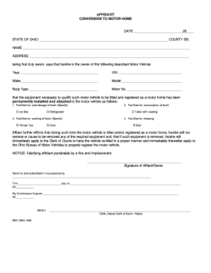 Affidavit for Motor Home Conversion