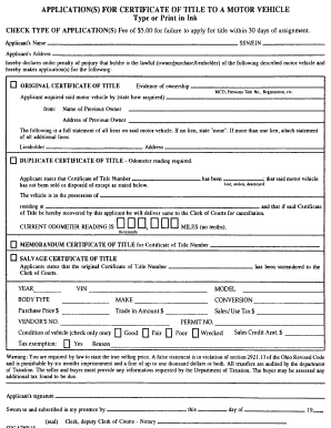 Ohio Motor Vehicle Title Application