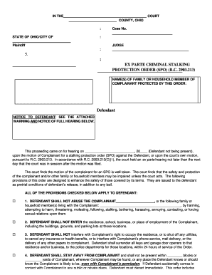 Ohio Ex Parte Criminal Stalking Protection Order