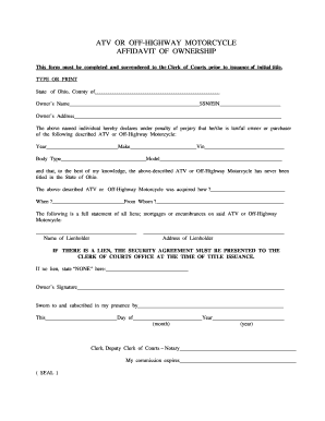 ATV or Off-Highway Motorcycle Affidavit of Ownership