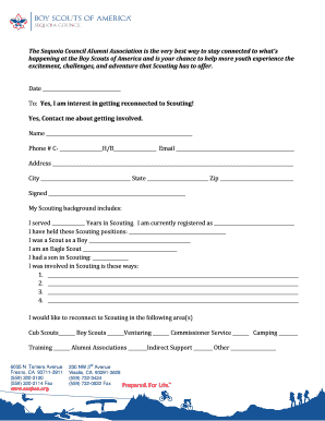 Boy Scouts of America Reconnection Form