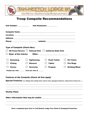 Troop Campsite Recommendation Form