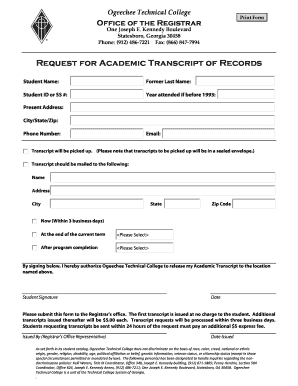 Academic Transcript Request Form