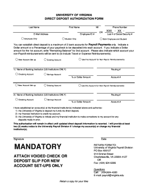 University of Virginia Direct Deposit Authorization Form