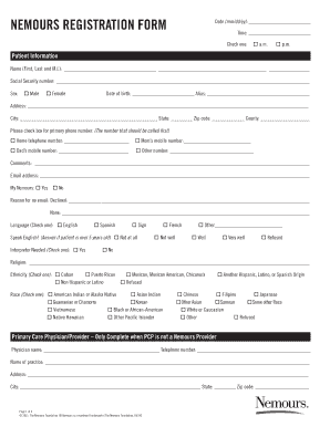 Nemours Patient Registration Form