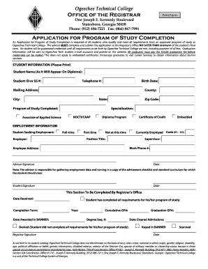 Ogeechee Technical College Program Completion Application