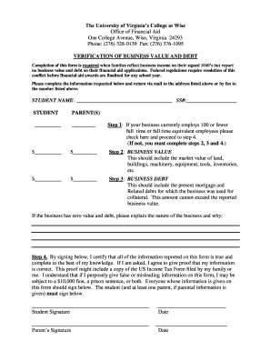 Verification of Business Value and Debt Form