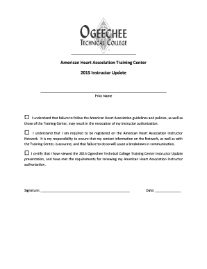 American Heart Association Instructor Update Form