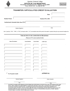 Transfer Credit Evaluation Form