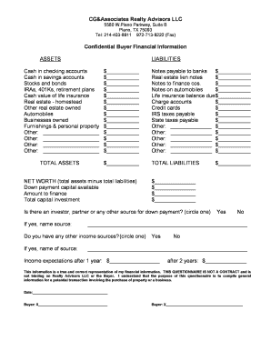 Confidential Buyer Financial Information Form