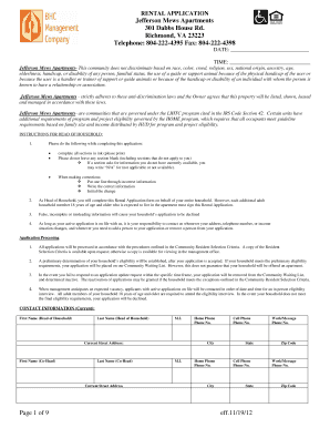 Jefferson Mews Apartments Rental Application