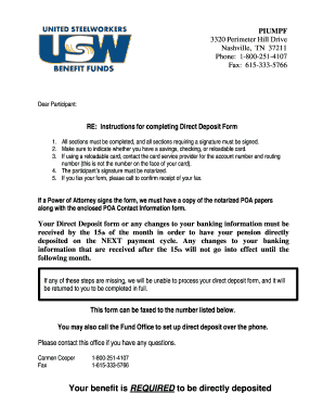 USW Benefit Funds Direct Deposit Authorization Form