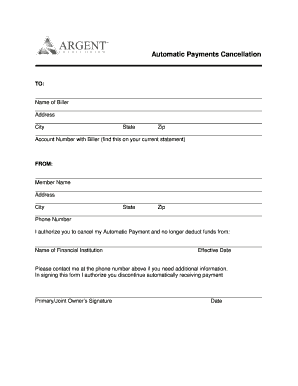 Automatic Payments Cancellation Form