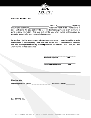 Account Pass Code Request Form
