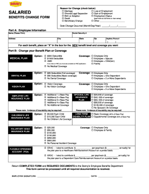 Denny's Benefits Change Form