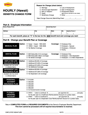 Denny's Benefits Change Form