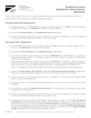 Principal Life Disability Insurance Adjustment or Reinstatement Application