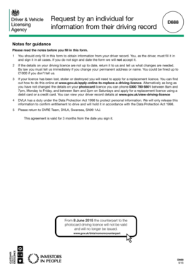 UK Driving Record Request Form D888