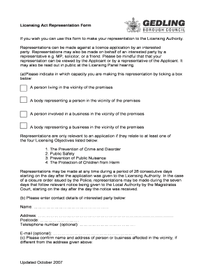 Licensing Act Representation Form