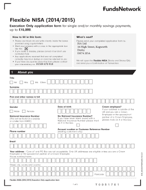 Flexible NISA Stocks and Shares ISA Application Form
