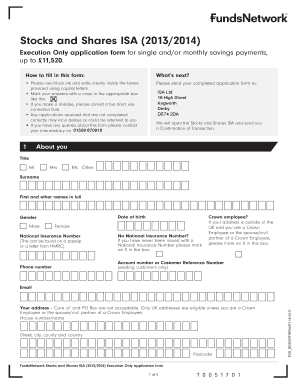 UK Stocks and Shares ISA Application Form