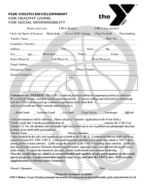 YMCA Youth Sports Registration and Waiver Form