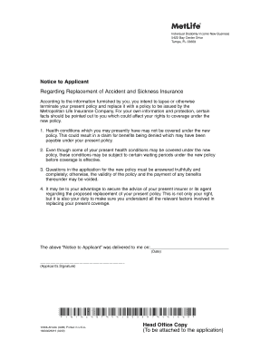 Notice to Applicant Regarding Insurance Replacement