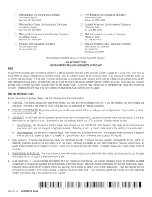 HIV Antibody Test Information Form for Insurance Applicant