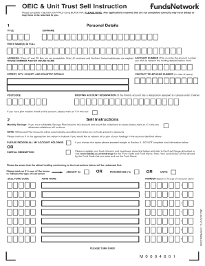 OEIC and Unit Trust Sell Instruction Form