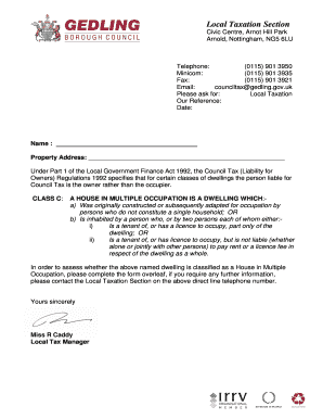 UK House in Multiple Occupation Council Tax Form