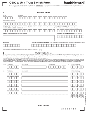 OEIC & Unit Trust Switch Form