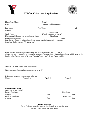 YMCA Volunteer Application Form