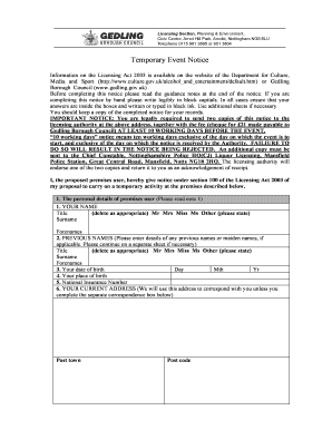 Temporary Event Notice Form