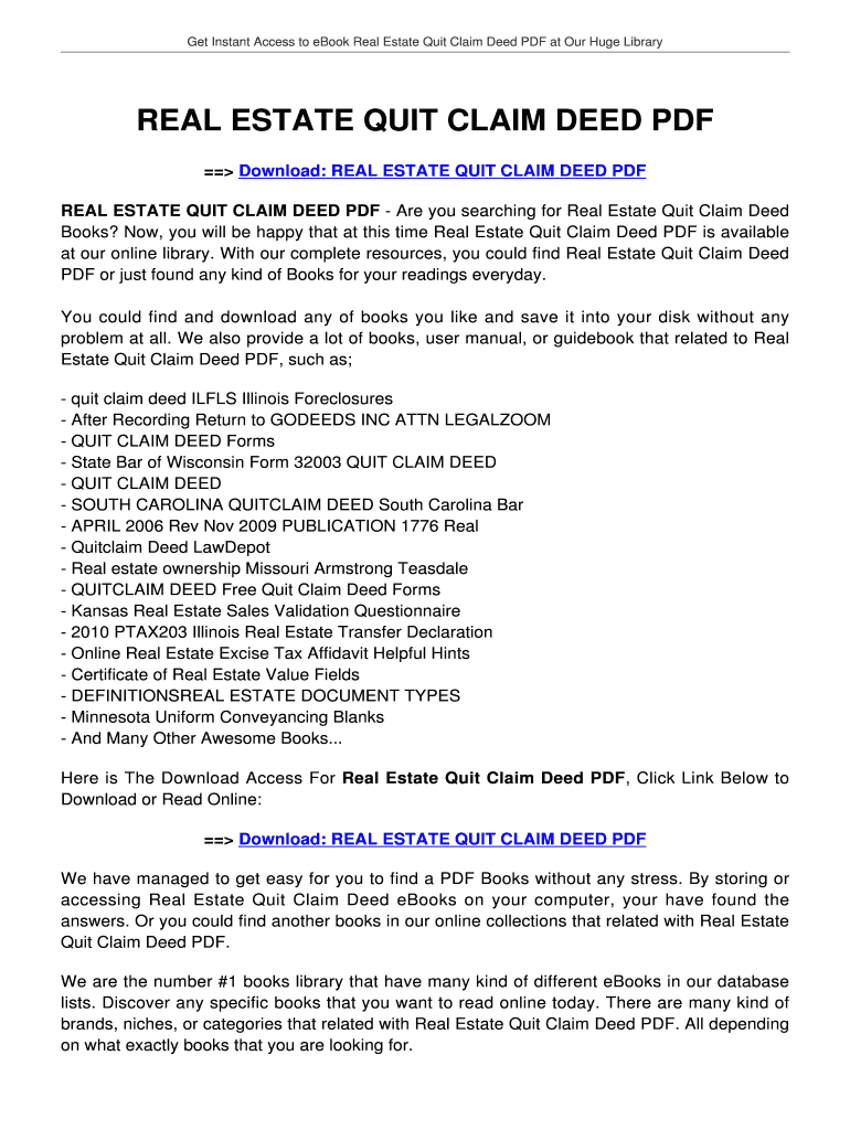 Fillable Online REAL ESTATE QUIT CLAIM DEED REAL ESTATE QUIT CLAIM DEED