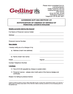 UK Personal Licence Holder Change Notification