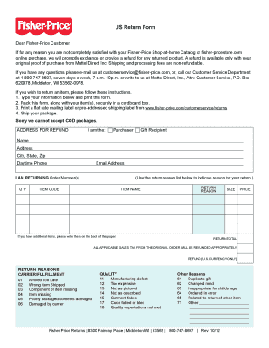 Fisher-Price Return Form