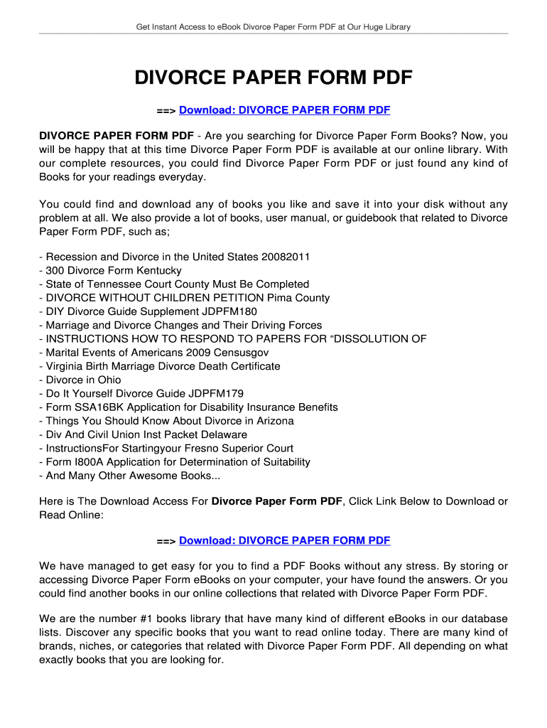 Fillable Online Divorce paper form pdf - tolianbiz Home Fax Email Print ...