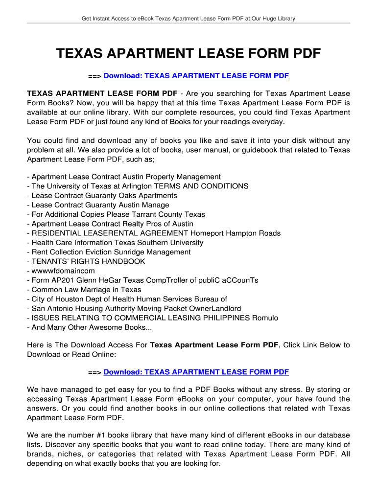 Fillable Online Texas apartment lease form pdf Home Fax