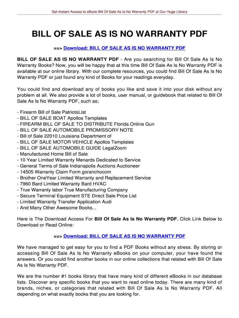 Fillable Online BILL OF SALE AS IS NO WARRANTY BILL OF SALE AS IS NO