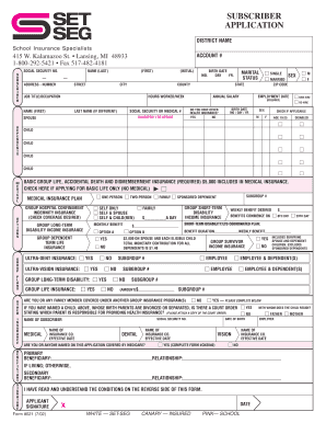 Subscriber Application for Health and Life Insurance
